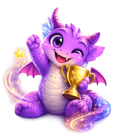 Igo the dragon holding a trophy