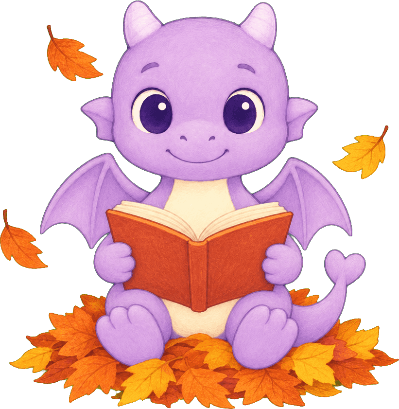 Igo reading on a pile of autumn leaves