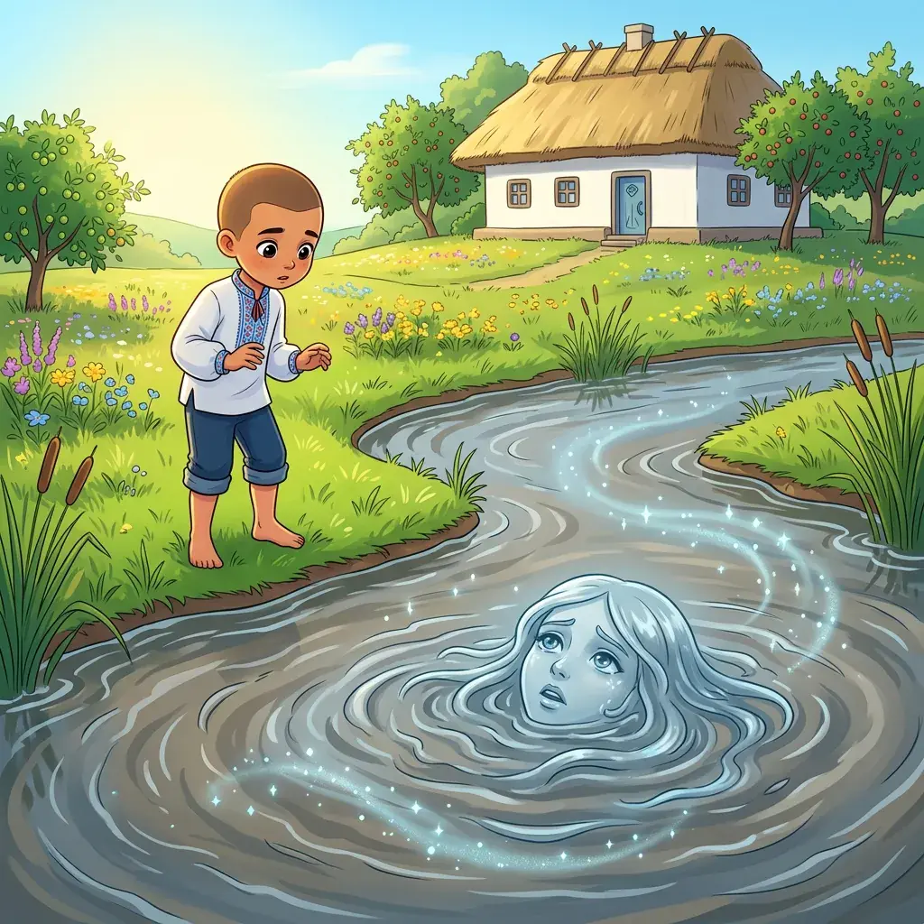 Ілюстрована сцена з Часу історії в додатку Readigo - хлопчик біля річки